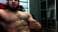 Hairy Muscle Hunk Cums