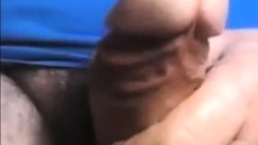 Daddy shows off his thick uncut cock on webcam