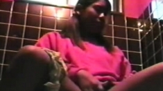 Black teen caught masturbating on the toilet. hidden cam