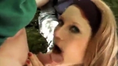 Blonde wife gangbanged by strangers in a public park